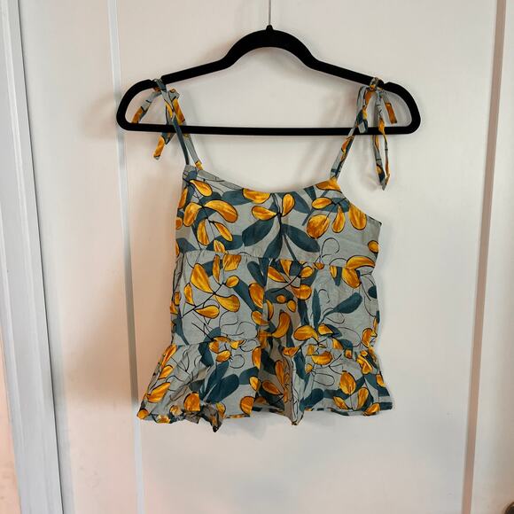 NEW Mine Green Floral Tiered Peplum Style Tank Top Size Large - Picture 2 of 8